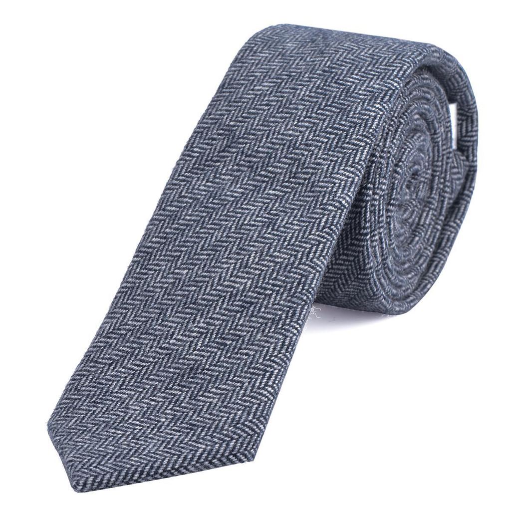 DonDon Herren Krawatte 6 cm Baumwolle weiß-blau Fischgrätmuster