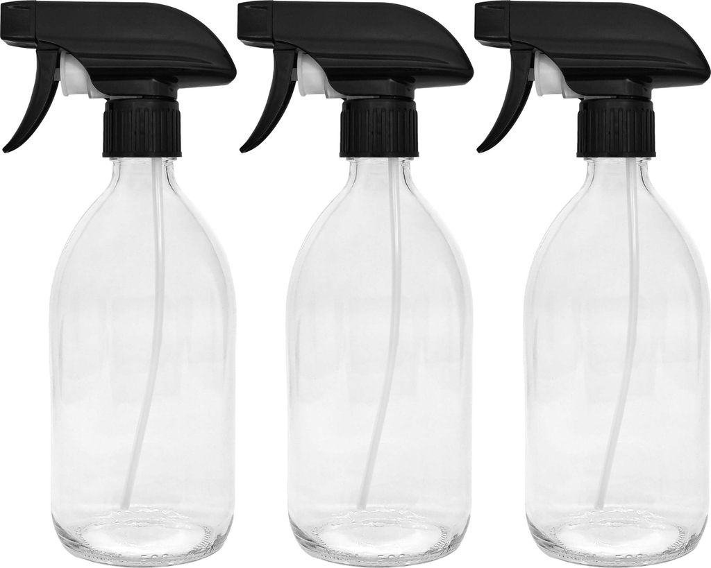 BiOHY Glas Sprühflasche 500 ml, Glasflasche, Pumpsprühflasche, Handsprüher – 3x Glassprühflasche