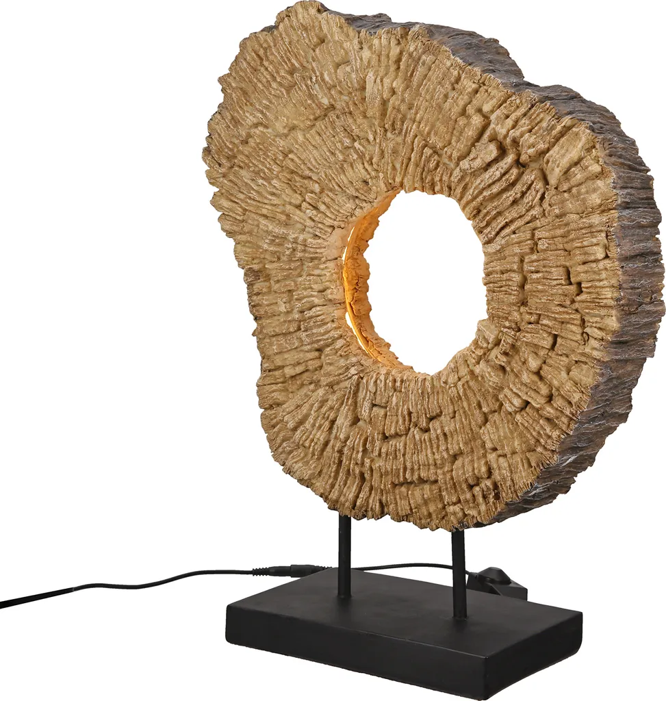 Lampe de Table LED Design Circulaire Wood Art en Résine Marron 45 cm