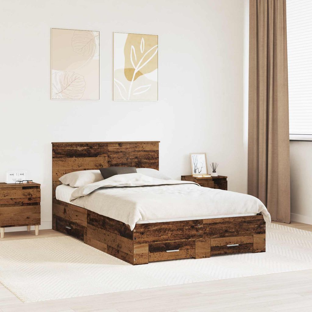 Maison Exclusive - Bettrahmen mit Kopfteil Altholz 120 x 190 cm Holzwerkstoff