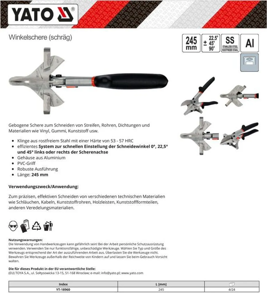 YATO cesoie ad angolo cesoie per profili cesoie multifunzione cesoie per stampi taglierina 245 mm - 6