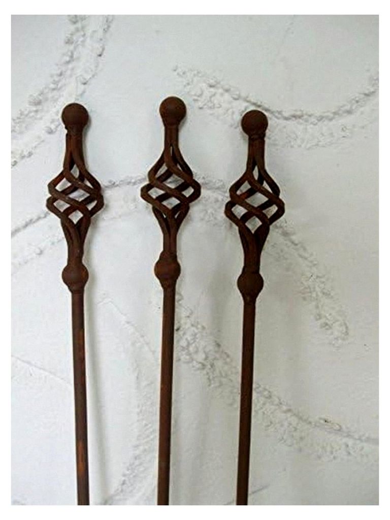 3er Set Gartenstäbe, Rankstäbe, Rosenstäbe, gedreht, Eisen, Rost, 150 cm