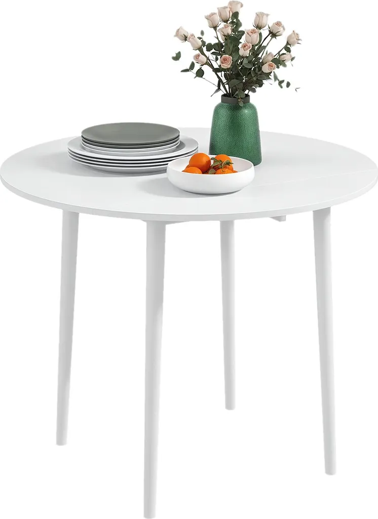 Table ronde extensible 4 personnes avec pieds en bois massif blanc