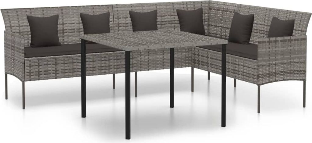 SYFAX 2-tlg. Garten-Essgruppe mit Kissen Grau Poly Rattan