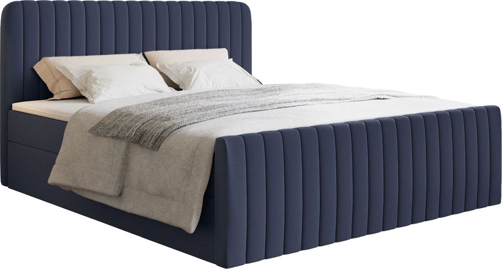 Selsey Saliano - Boxspringbett 180x200 mit Bettkasten, Topper und Chenille-Bezug, Marineblau