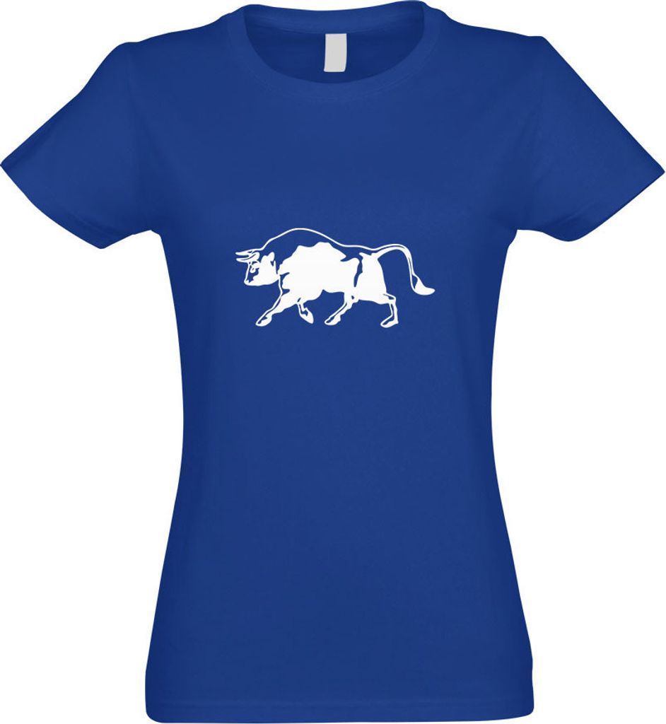 Kiwistar - T-Shirt tailliert - Damen - royal - Stier Motiv 1 - Bulle - Hausrind - mit Motiv Bedruckt - Funshirt Design - Sport - Freizeit - Damen -...