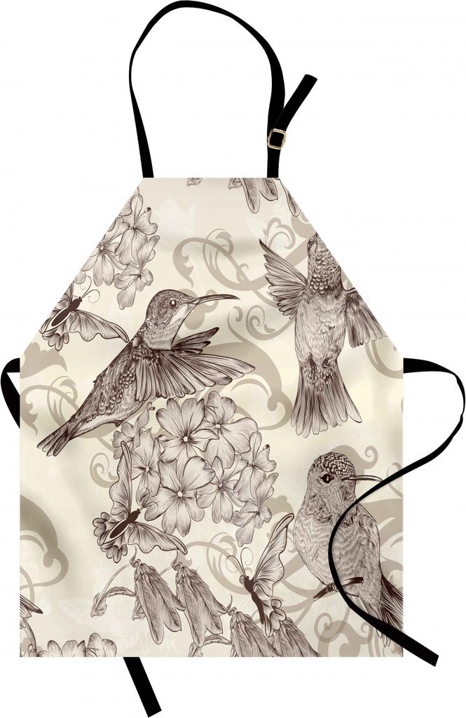 ABAKUHAUS Kolibri Kochschürze, Vögel und Blumen Monochrome Klassische Design Nostalgie verzieren festlich, Farbfest Höhenverstellbar Waschbar Kl...