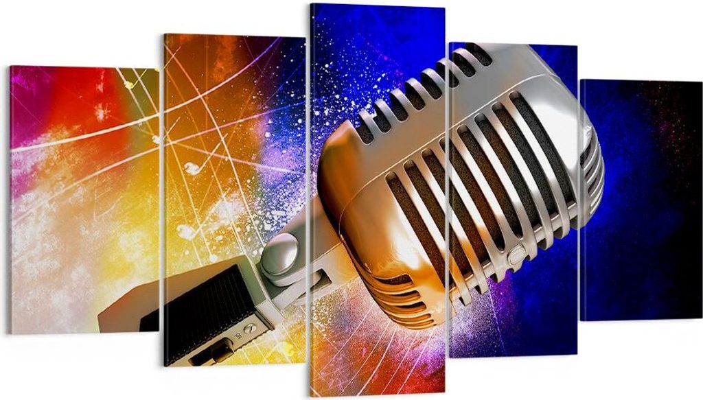 Bild auf Leinwand - Leinwandbild - Mikrofon Musik Sänger - 160x85cm - Wand Bild - Wanddeko - Leinwanddruck - Bilder - Kunstdruck - Wanddekoration ...