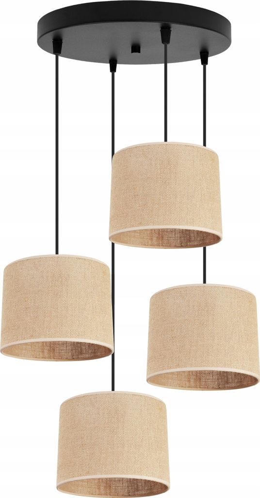 Light-Home Juta Hängelampe - Metall mit Lampenschirm aus Stoff - E27 - OV 4-Flammig 20 cm - Schwarz Basis und Jute