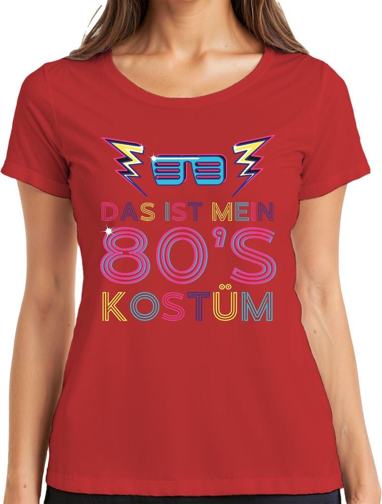 MEIN 80'S KOSTÜM 80er Jahre Retro Neon Party Karneval Brille Damen T-Shirt, Rot, S
