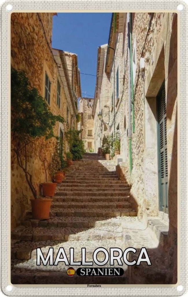 vianmo Blechschild 30x20 cm Mallorca Spanien Fornaluts Treppen Bildmotiv Reisemotiv Abenteuer Reisen Urlaub