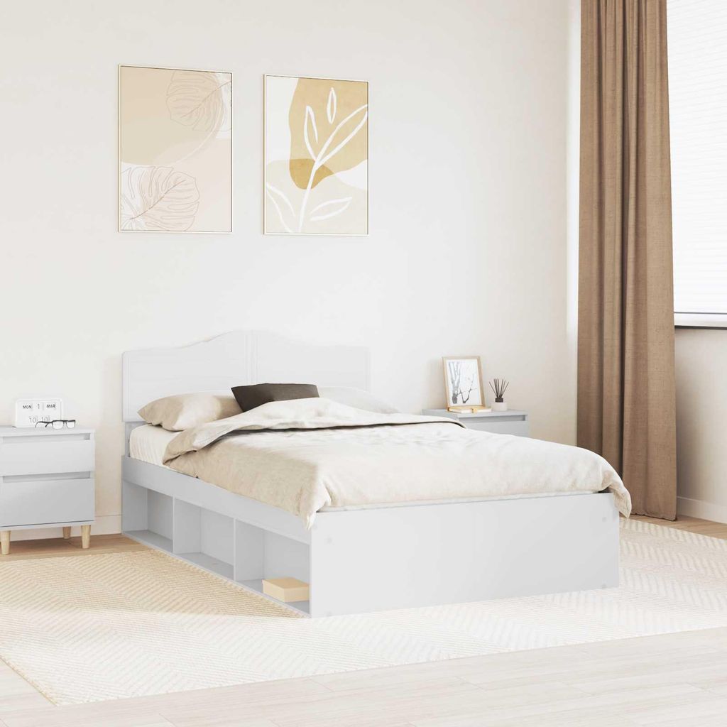 "Schlussverkauf" Einzelbett 1 PLACE - bettrahmen moderne - mit Kopfteil - Weiß 120x190 cm Massives Kiefernholz C2487