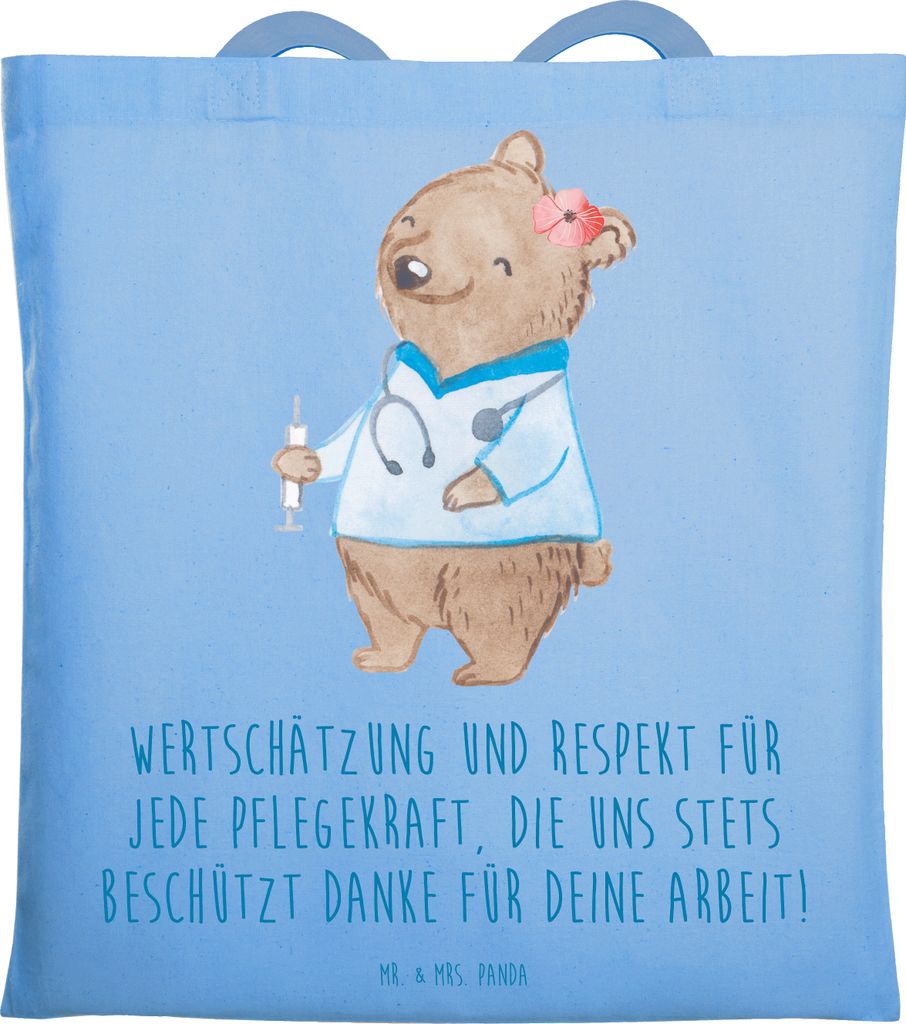 Mr. & Mrs. Panda Shopping Tasche Pflegekraft Wertschätzung - Sky Blue - Geschenk, Fürsorge, Jutebeutel, Dankbarkeit, Laptoptasche, Aufmerksamkeit...