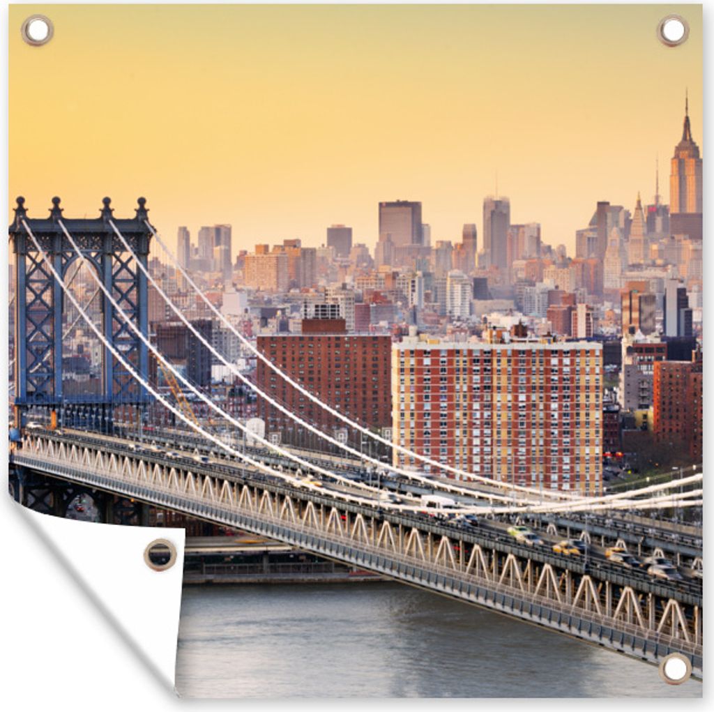 MuchoWow 100x100 cm Outdoor-Poster Gartendeko Sichtschutz Garten Poster für den Garten Skyline von New York City am Abend