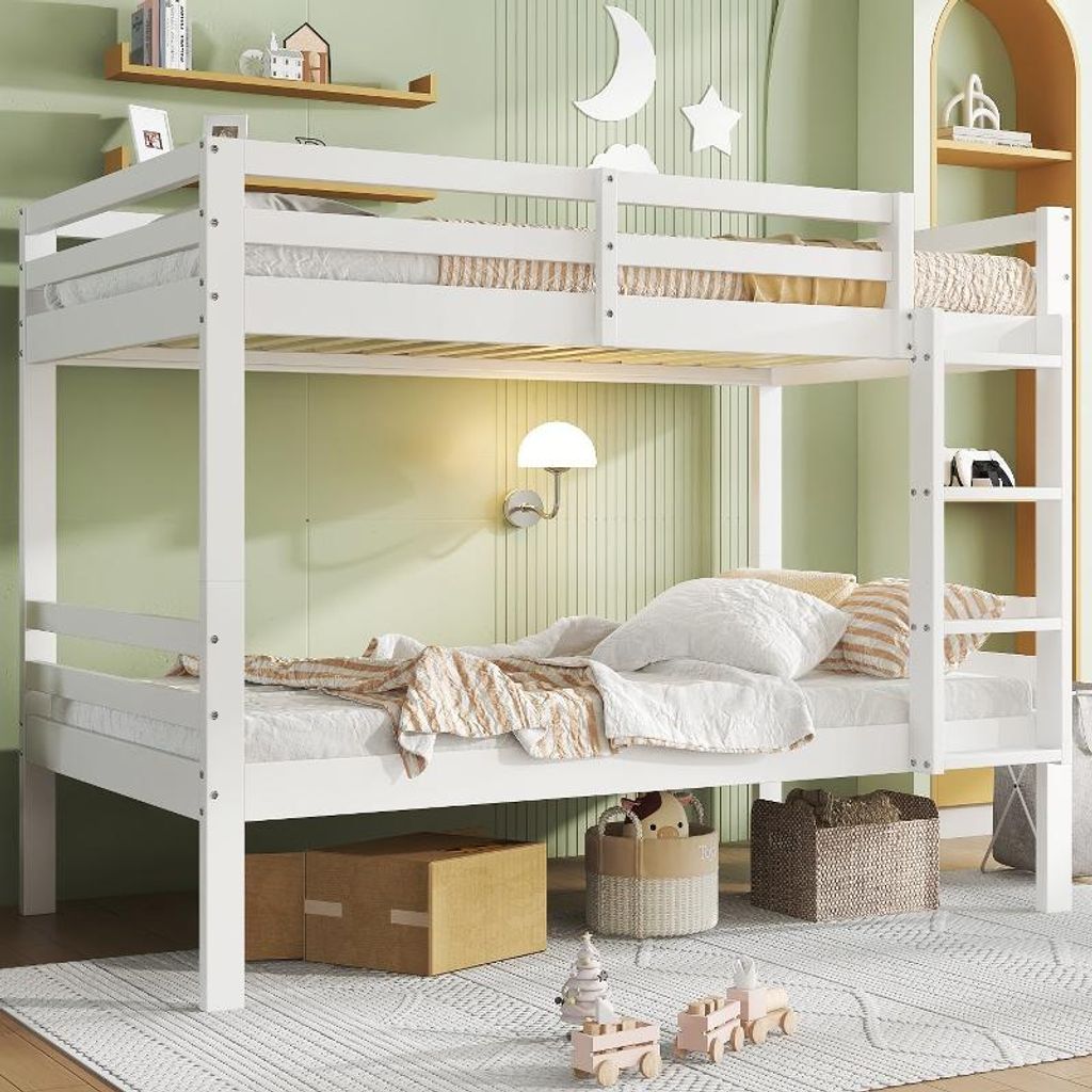 Etagenbett für Kinder 90x200 cm Weiß aus  Kiefernholz mit Produktbild 