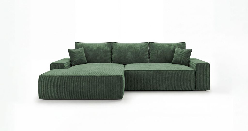 CORNERO Ecksofa mit schlaffunktion VERONA links grün Cord Poso 14 - Schlaffunktion, Bettkasten