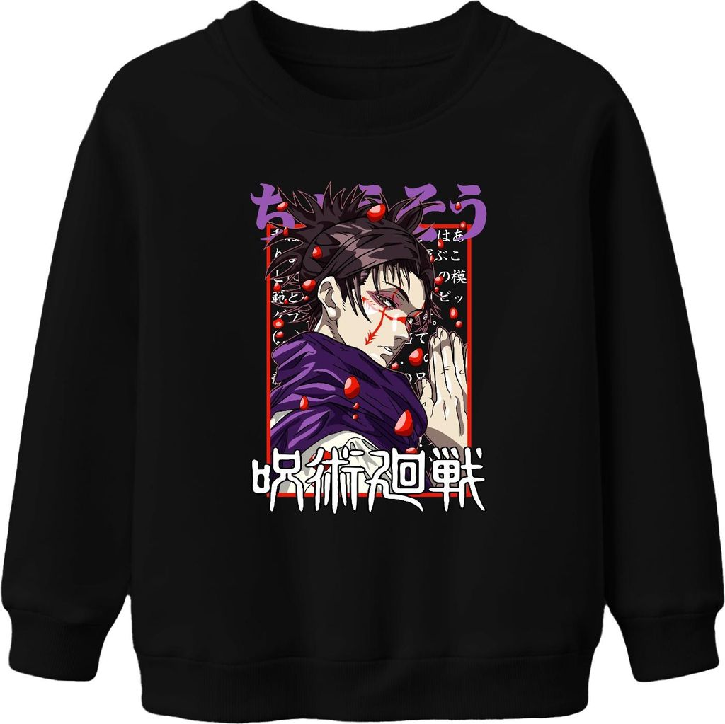 Jujutsu Kaisen Anime Fluchmagier Rot Augen Manga Fan Geschenk Uni Kinder Sweatshirt Pullover, Schwarz, 104
