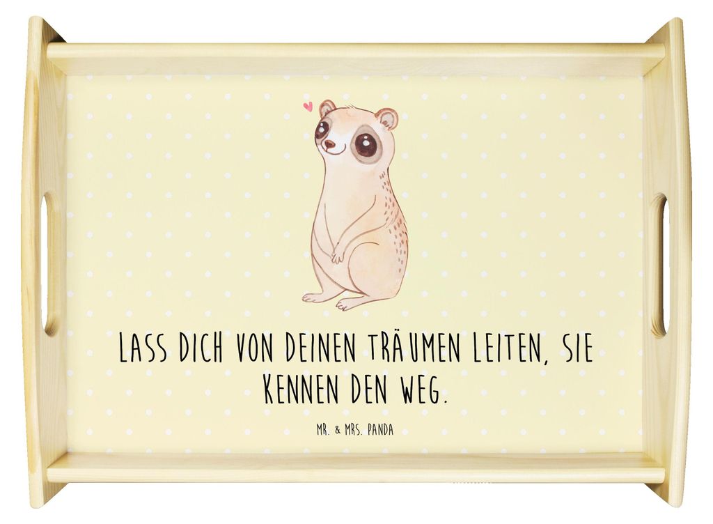 Mr. & Mrs. Panda Tablett Plumplori Glücklich - Gelb Pastell - Geschenk, Serviertablett, Servierplatte Holz, Holztablett, Niedlich, sofatablett, Lu...