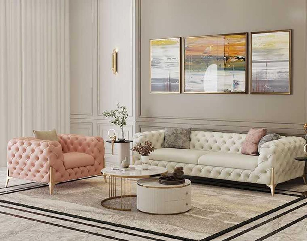 Wohnzimmer Set Design Chesterfield Sofagarnitur Leder Sitz Produktbild 