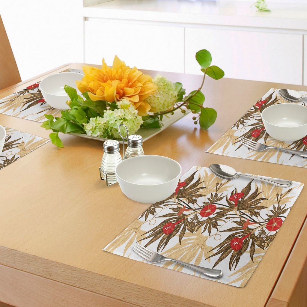 ABAKUHAUS Blumen Platzmatten, Exotische Kletterpflanze Ivy Flowers Blätter Vintage Blooms botanische Artwork, Tiscjdeco aus Farbfesten Stoff für ...