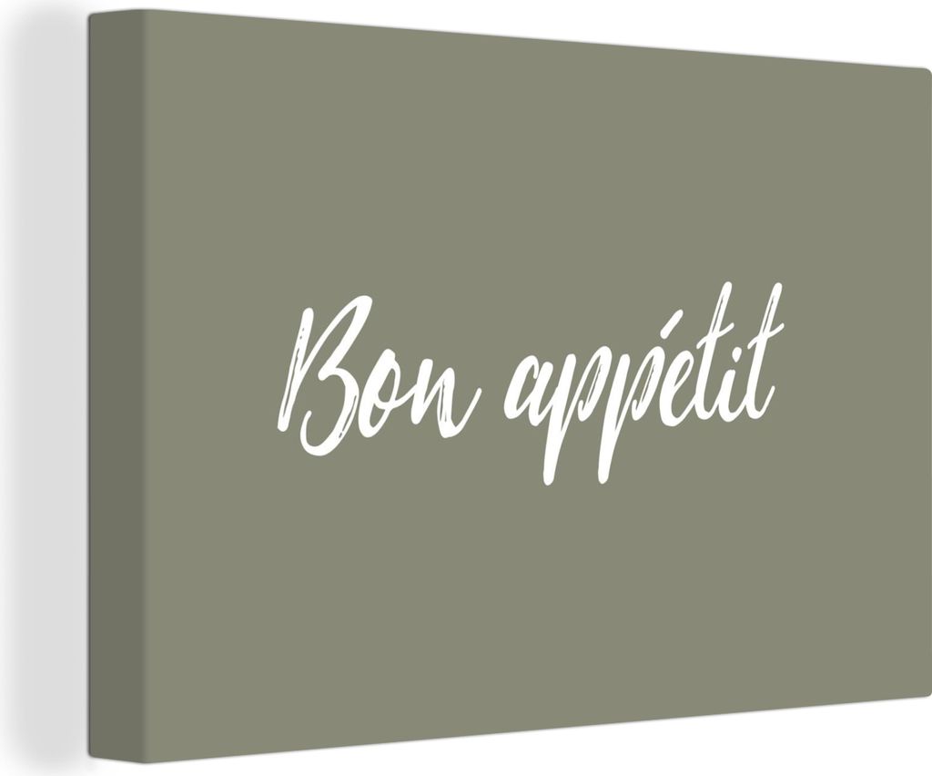 OneMillionCanvasses - Leinwandbilder - 140x90 cm, Guten Appetit - Zitat - Sprichwörter - Olivgrün, Wandbilder Kunstdruck Wanddekoration - Foto ...
