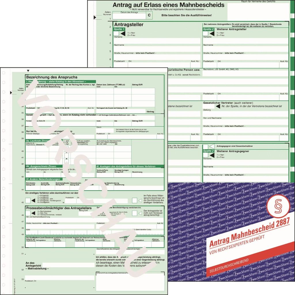 Avery Zweckform 2887, Mahnbescheid, für maschinelles Produktbild 