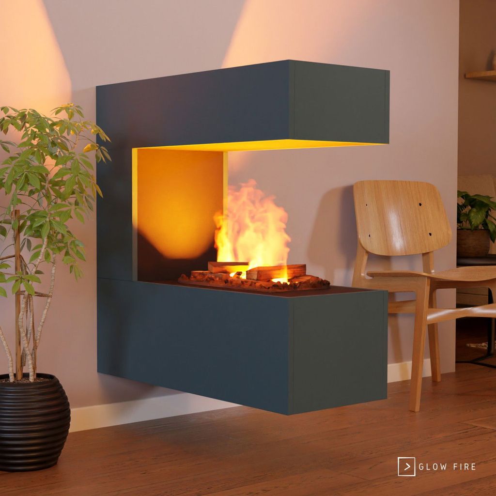GLOW FIRE Elektrokamin 'Schiller Wall' Multicolor| Wasserdampf Kamin mit OMC 600 inkl. Deluxe Echtholz| HxBxT: 90x90x37 cm