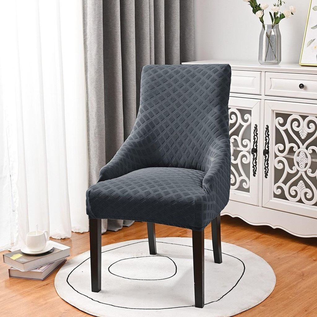 INF Elastischer Jacquard Stuhlbezug mit Rautenmuster für Esszimmer, 1er Set Dunkelgrau
