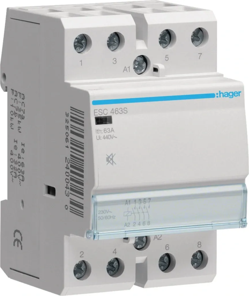 Contacteur Hager 63A 4S 230V Silencieux ESC463S pour Tableau Électrique