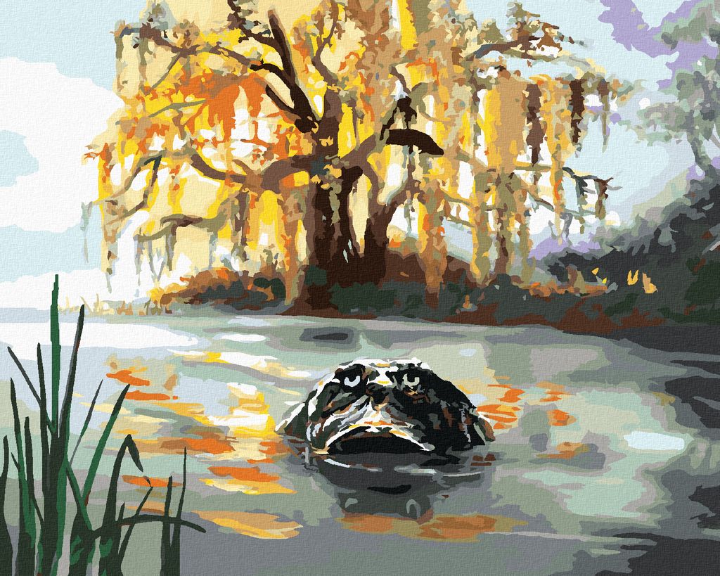 Zuty - Malen nach Zahlen - ALLIGATOR, DER AUS DEM WASSER SCHAUT UND BÄUME (D. RUSTY RUST), 40x50 cm, ohne Keilrahmen