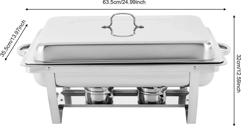 Chafing Dish Buffet Set - Buffetwärmer - 3 Fächer à 2,5 L - Spülmaschinenfest - Selbstbedienung - Silber