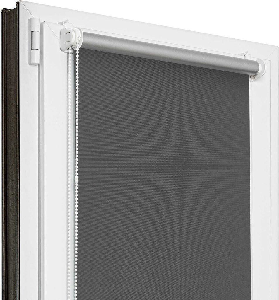 Estika Verdunklungsrollo ohne bohren - 115 x 220 cm - Dunkelgrau - Thermorollo