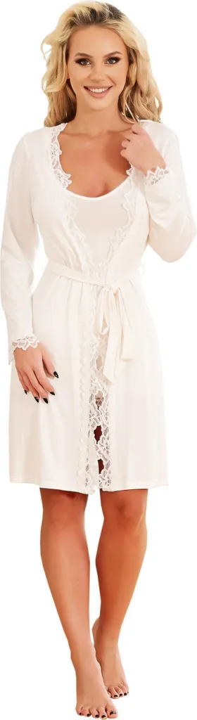 Vestaglia Flores Ecru Taglia S: Satin di Qualità e Finiture in Pizzo