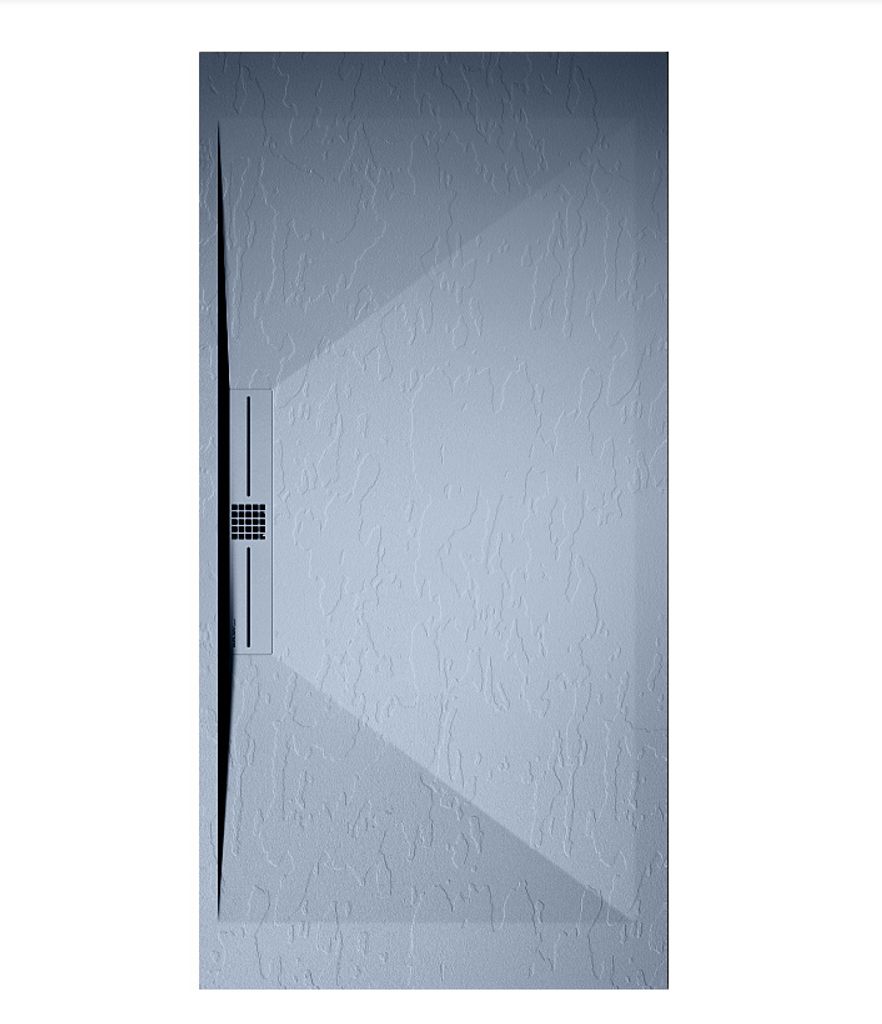 Mineralguss-Duschwanne extra flach EDIS Schieferoptik GRAU 70x100 cm Edelstahl in gleicher Farbe Auslaufschutz in Farbe