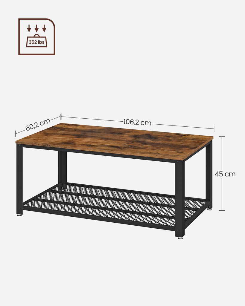 Stolik kawowy VASAGLE z dużą półką, 106,2 x 45 x 60,2 cm, Zdjęcie produktu 6