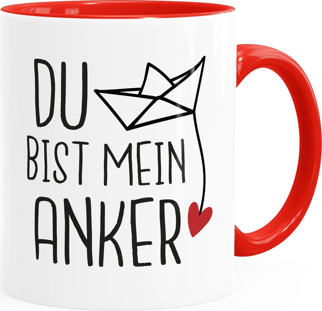 Kaffee-Tasse Spruch Liebe du bist mein Anker Origami Papierschiffchen Aufdruck Geschenk Valentinstag Freund Freundin Mann Frau Moonworks inner-ro...