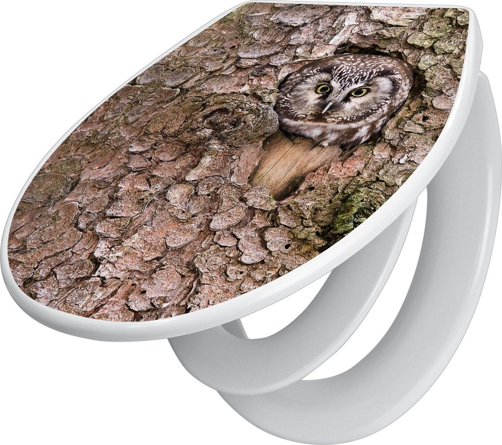 banjado Familien WC Sitz mit Absenkautomatik 37x44,5x5cm -Eule - Klodeckel/Klobrille mit kindersitz aus hochwertigem Polypropylen - universeller To...