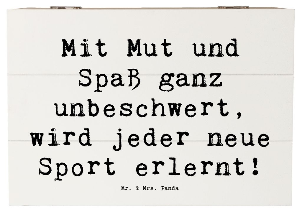 Mr. & Mrs. Panda Holzbox Spruch Neue Sportart versuchen 22 x 15 cm - Weiß - Geschenk, positive Einstellung, Holzkiste, Mutmacher, Sport erlernen, ...