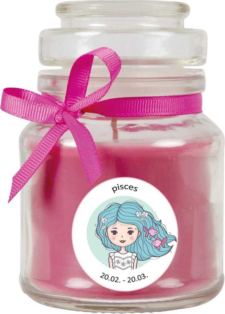 HS Candle "Sternzeichen" Duftkerze Lavendel im Bonbonglas ( Fische ) - viele Motive zur Auswahl, 120g - Brenndauer bis zu 30 Std - Pisces