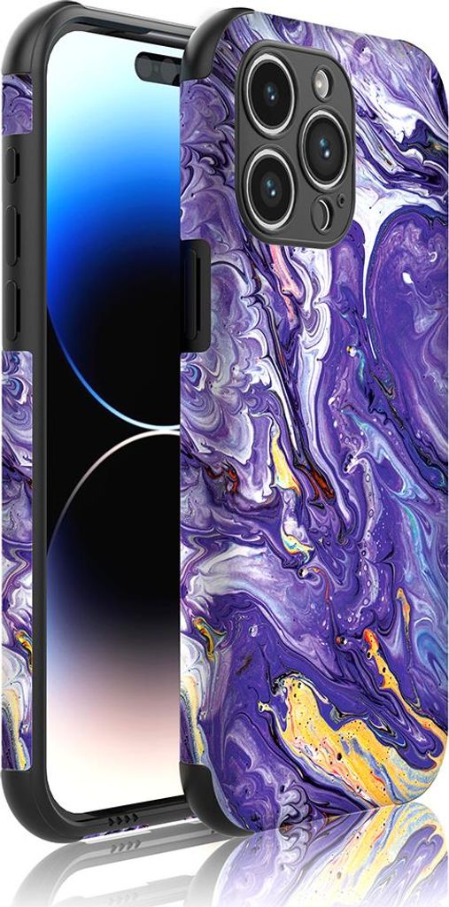 Smartphonica Handyhülle Geeignet für iPhone 14 Pro Max mit Bumper und Gold Purple Marble Druck - Backcover PhoneCase Gold Lila Marmordruck