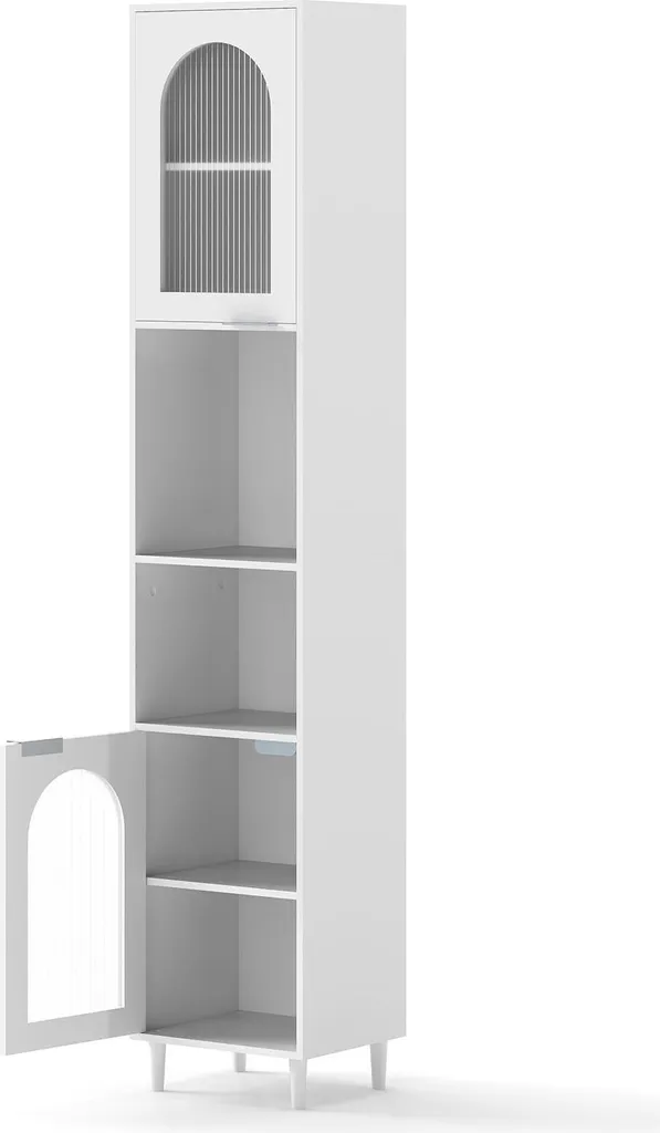 Mobile Vetrina Bagno Bianco | Vetro Rigato Stile Retrò Contemporaneo