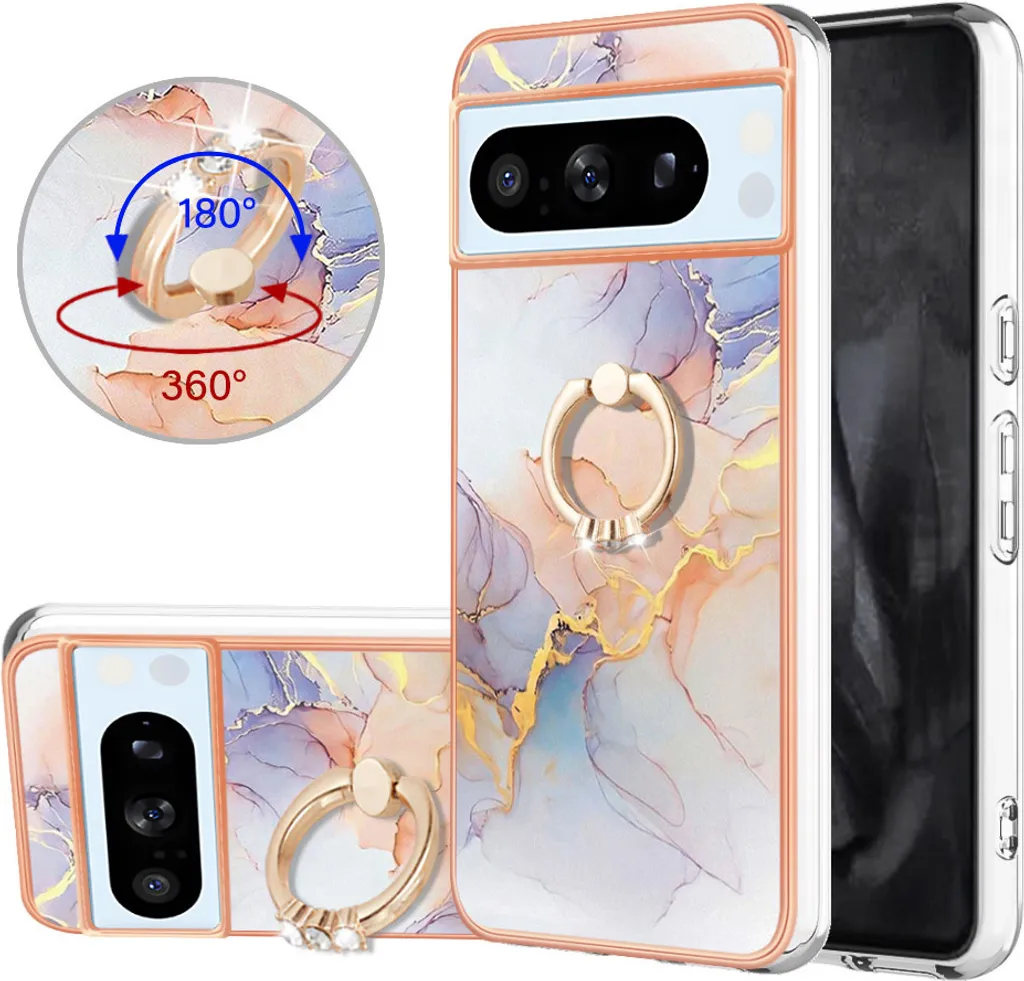 Custodia per Google Pixel 8 Pro, custodia protettiva in silicone TPU a fantasia con supporto ad anello Grigio
