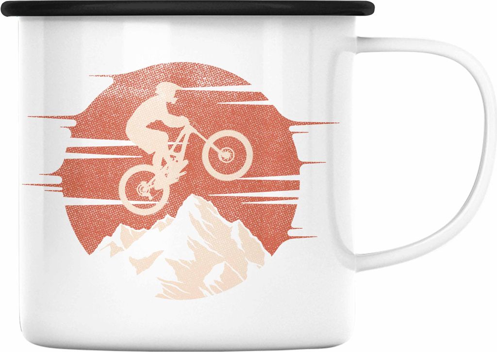 Trendation - Moutainbike Geschenk Emaille Tasse Mountainbiker Geschenkidee Kinder Emaille Emaille Tasse Männer Accessories Grafik MTB (Schwarz)