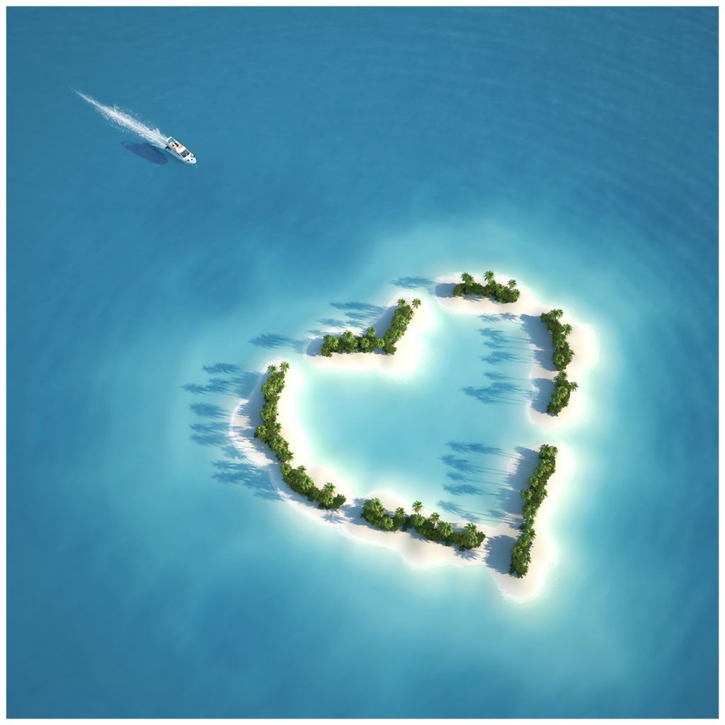 Wallario Sticker / Aufkleber für Kühlschrank / Geschirrspüler / Küchenschränke, selbstklebende Folie - 60 x 60 cm, Motiv: Insel mit Herz