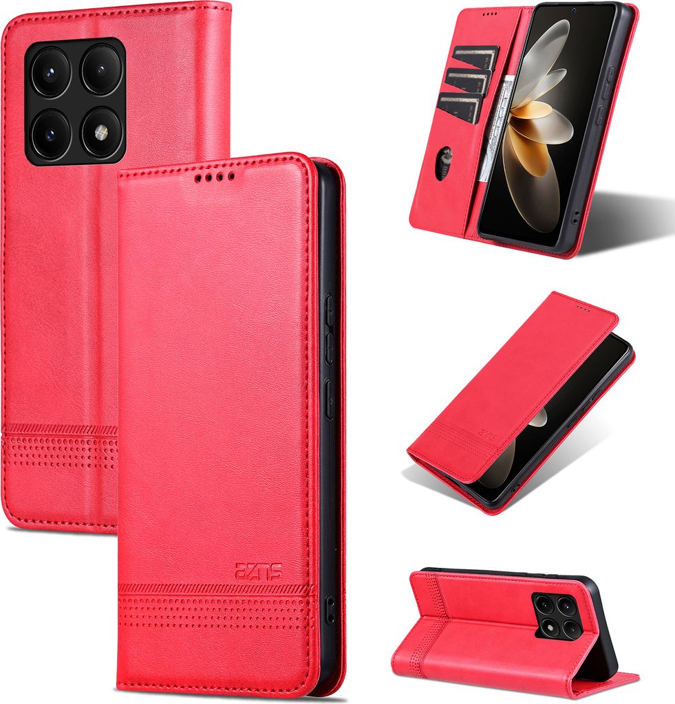 Leder Hülle für Xiaomi Redmi K70E, Klapphüllen Brieftasche Magnetverschluss Ständer Schutzhülle Rosa