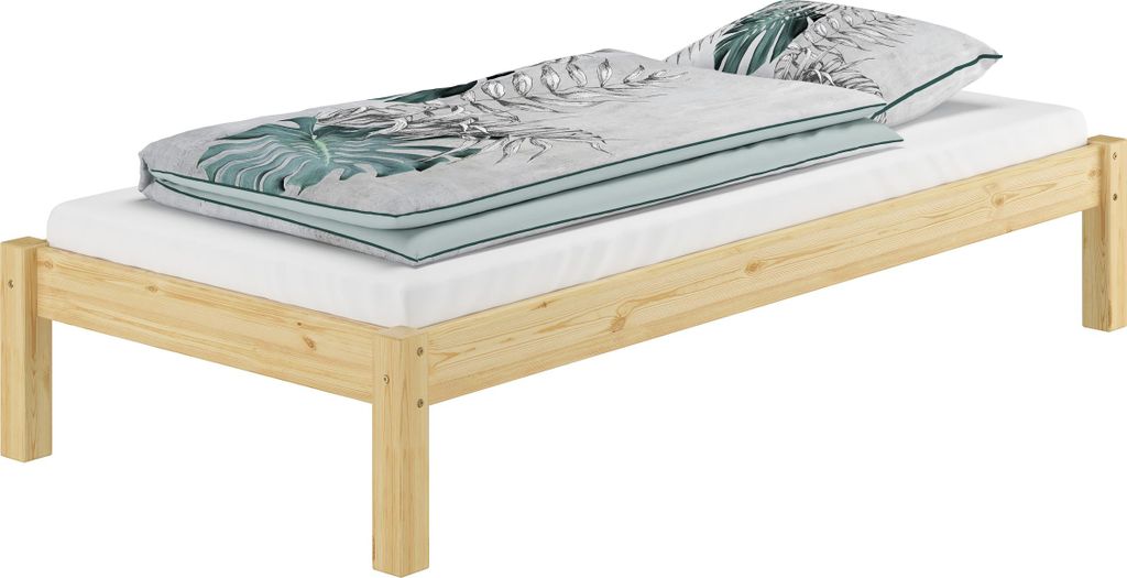 Futonbett Kiefer massiv 100x200 Einzelbett Holz Bettrahmen Singlebett Zubehör wählbar V-60.35-10ohne Zubehör