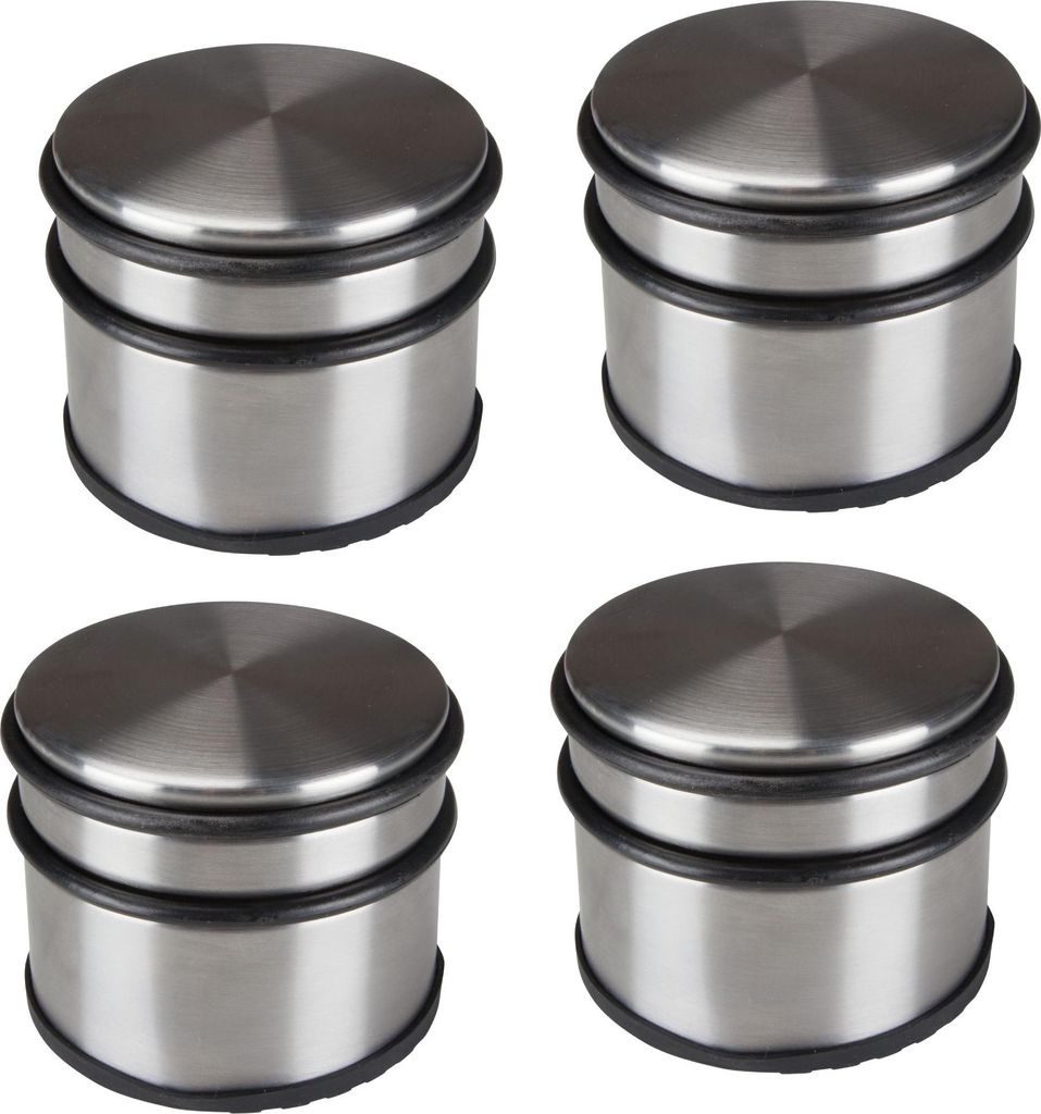 Perel Türstopper Boden, Set 4 Stück, Edelstahl, 1,1 kg schwer, ohne Bohren, rutschfester Gummiring