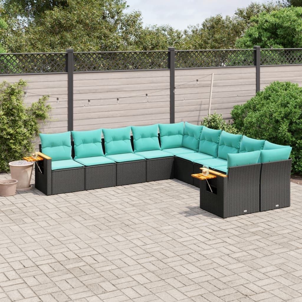 Maison Exclusive - 10-tlg. Garten-Sofagarnitur mit Kissen Schwarz Poly Rattan