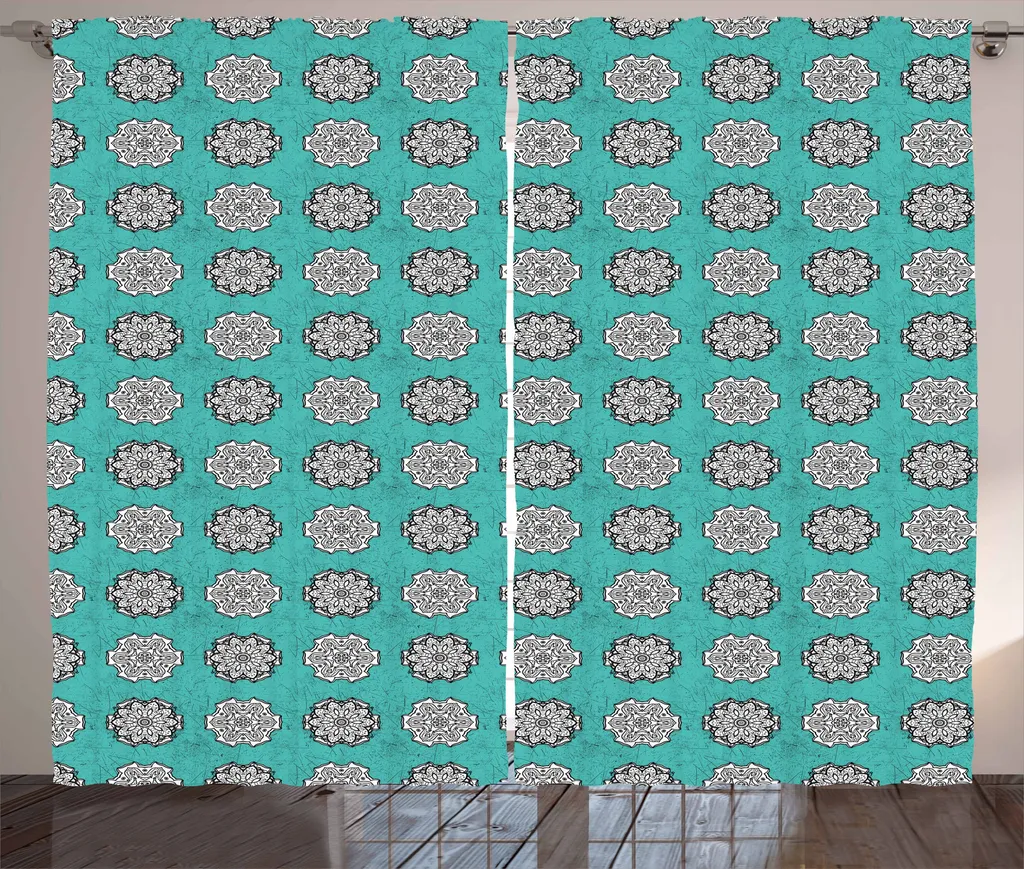 ABAKUHAUS Sea Shells Tenda a Pannello Set di 2, Marine abitanti, Trattamento della Finestra per Stanza e Camera da Letto, 150 cm x 175 cm, Blu Scuro Beige