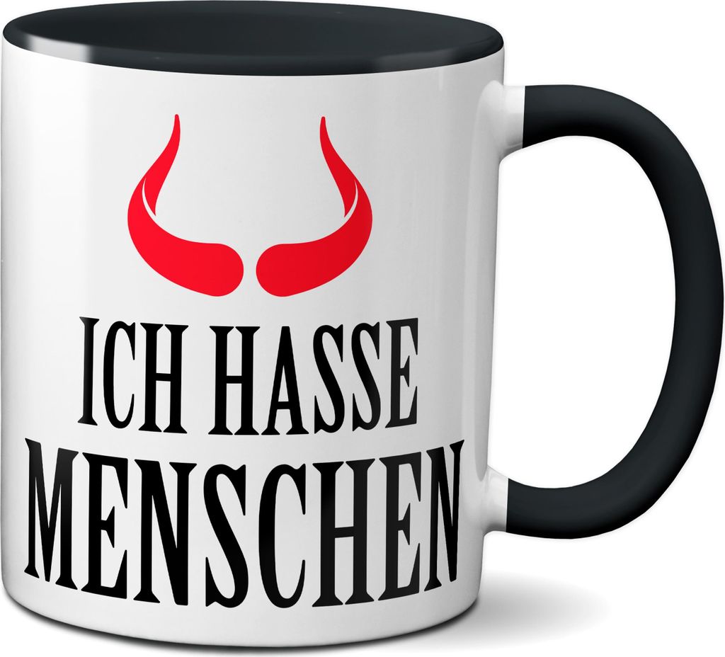 TassenKing Tasse „Ich hasse Menschen“ – Kaffeebecher mit lustigem Spruch und roten Hörnern – Geschenkidee für Freunde, Kollegen, Spaßart...